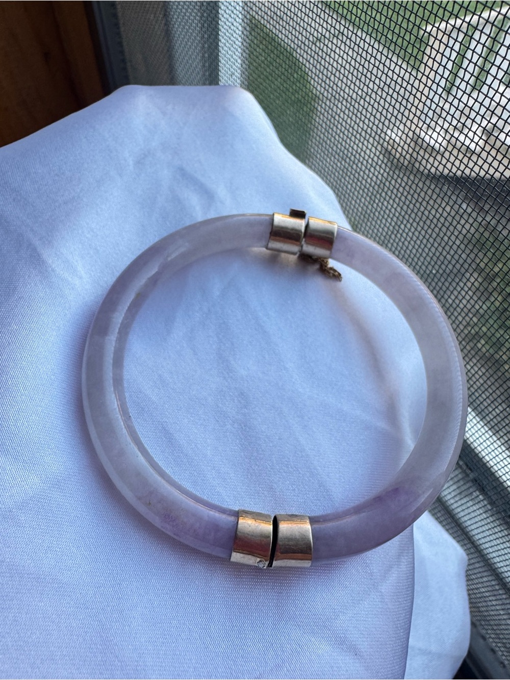 Purple Jade Bangle Bracelet with Gold Accents